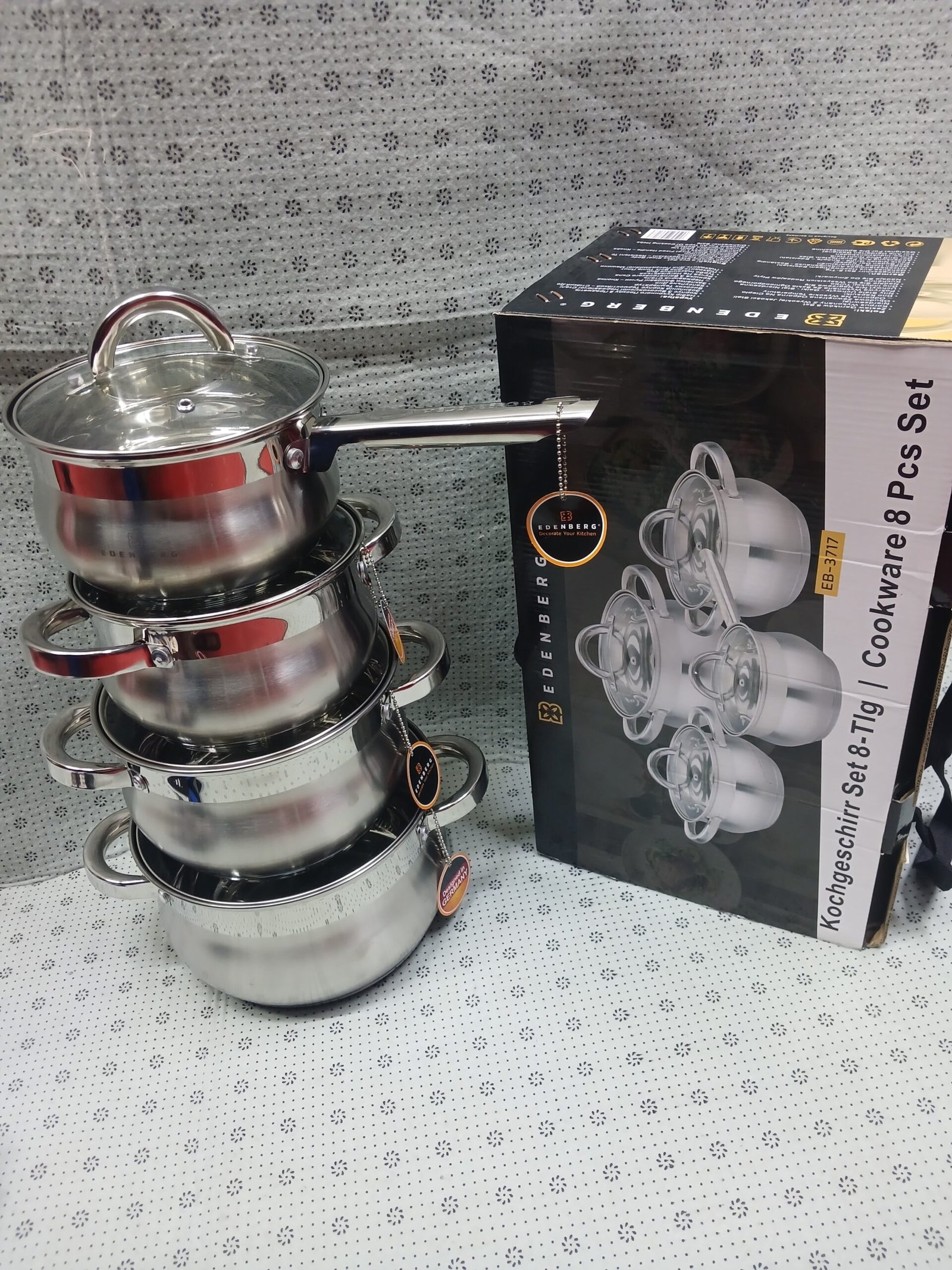 Edenberg 8-Piece Stainless Steel Cookware Set EB-3177 – Premium Quality Kitchen Pots