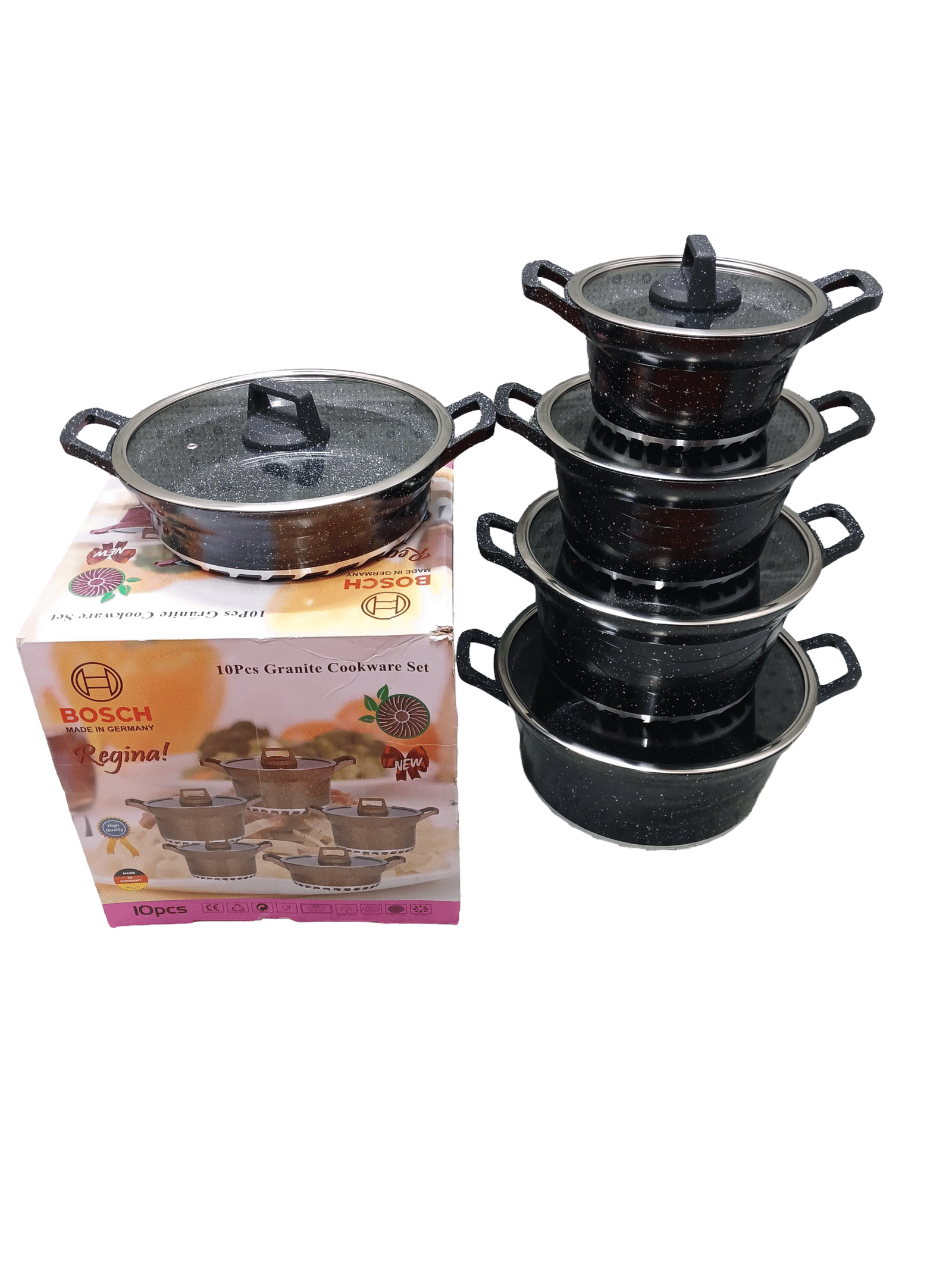 Bosch 10-Piece Granite Cookware Set – Non-Stick Cooking Pots with Lids