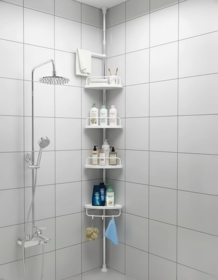 Telescopic Bathroom Corner Shelf Organizer – 4 Tier Adjustable Rack